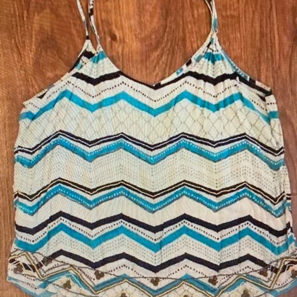 Lucky Brand Turquoise, Navy & Cream Chevron Spaghetti-Strap Cami - Picture 5 of 5